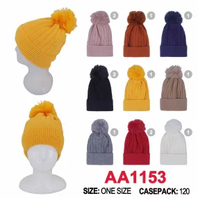 Winter Cable Knitted Cuffed Hat Beanies Skull Cap Lining W/Pom AA1153