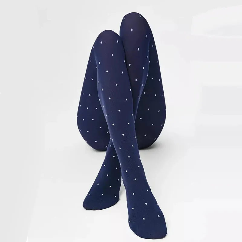 Winter Velvet Pantyhose Dot Tights with Large Elastic Fit Candy Colors