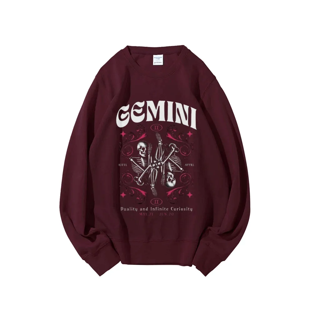 Women Vintage Gemini Skull Graphic Sweatshirts