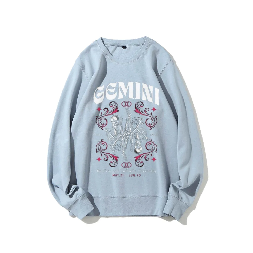 Women Vintage Gemini Skull Graphic Sweatshirts