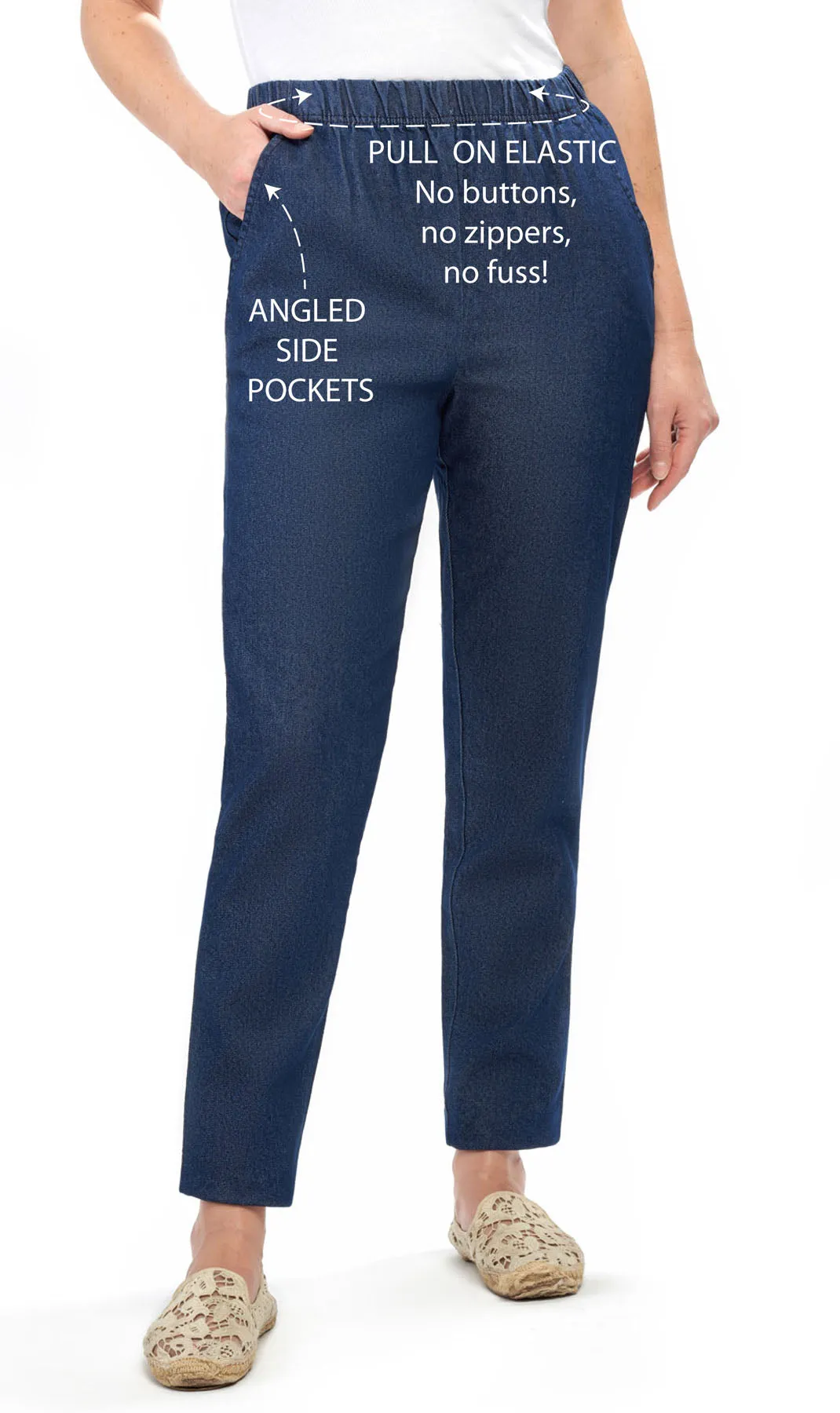 Women's Pull On Denim Jeans - Soft and Lightweight with a Bit of Stretch