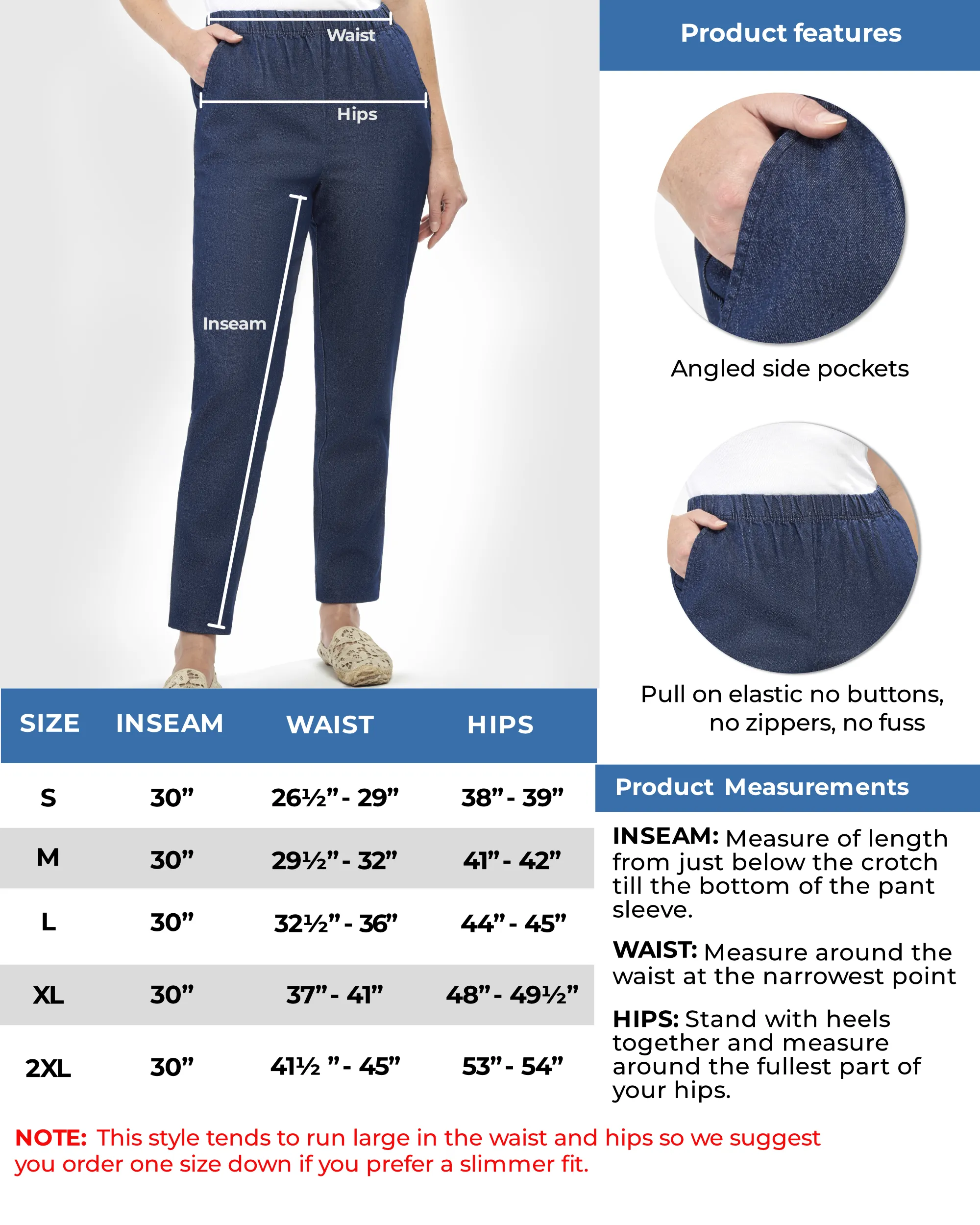 Women's Pull On Denim Jeans - Soft and Lightweight with a Bit of Stretch