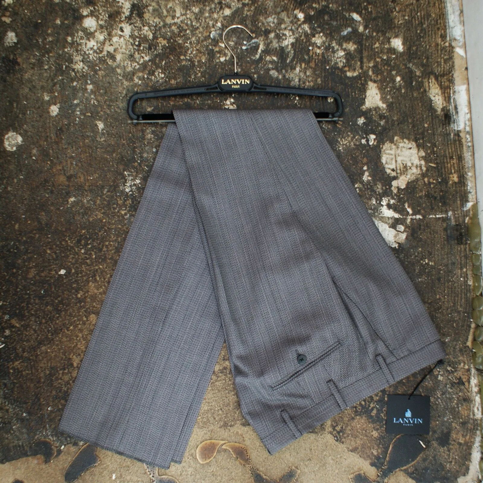 Wool Trousers In Grey Jacquard Herringbone