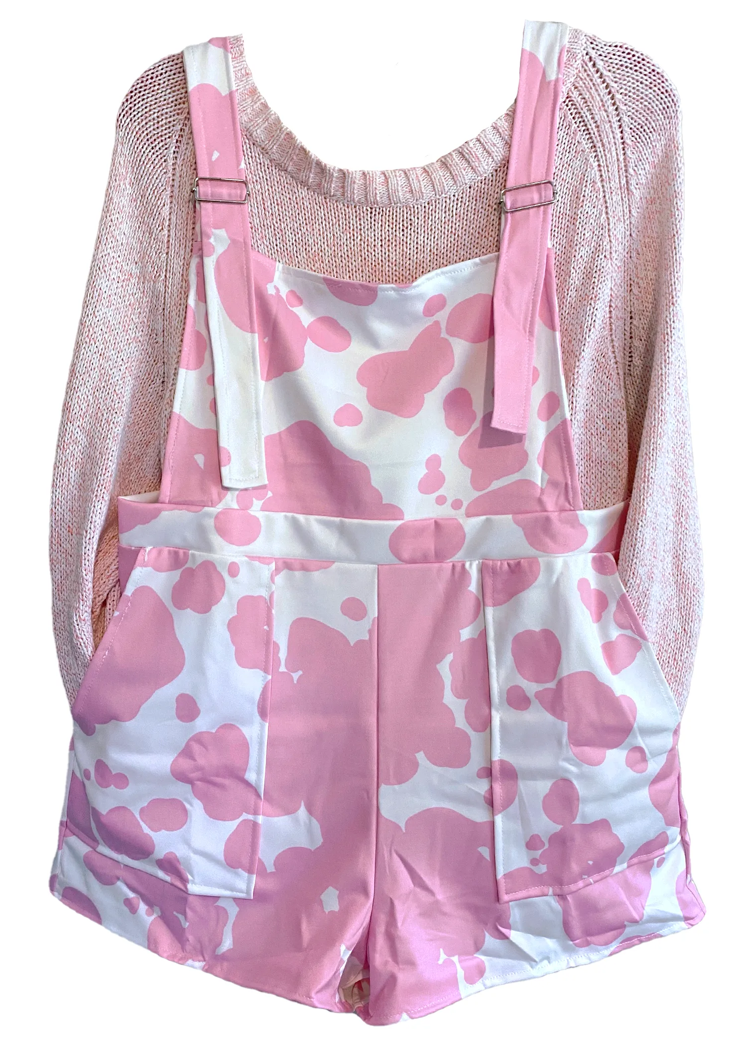 XL Pink Cow Print Overall Shorts