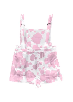 XL Pink Cow Print Overall Shorts